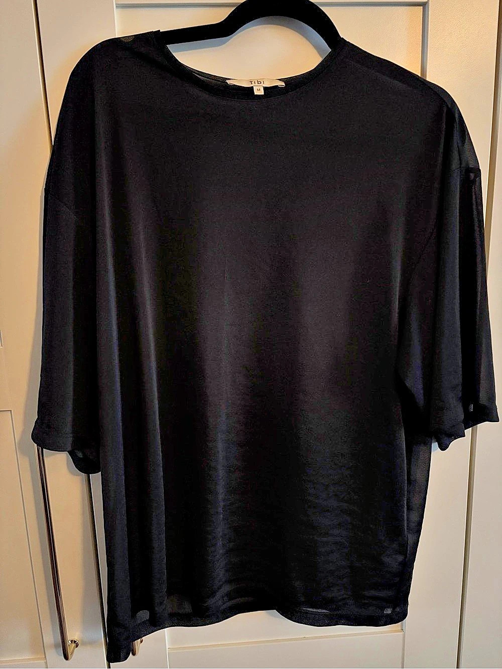 Tibi Sheer Gauze Easy T-Shirt Black Size Medium